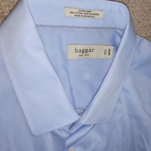 Haggar light blue, fitted casual dress shirt. Size 17.5, 34/35 sleeve